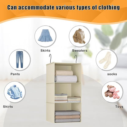 Hanging Closet Organizer and Storage 3-Shelf, Easy Mount Foldable Hanging