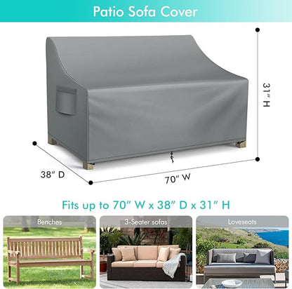 WLEAFJ Patio Sofa Cover Waterproof, Outdoor Loveseat Cover, Heavy Duty Deep Lounge Loveseat Cover, Large Lawn Patio Furniture Covers with Air Vent, 70’’ W x 38’’ D x 31’’ H, Grey