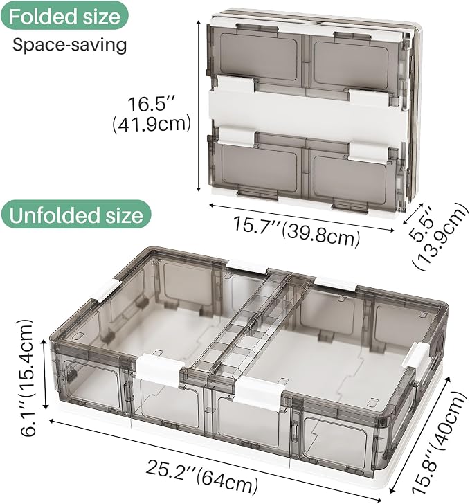 Kitstorack 2 Pack Plastic Under Bed Storage Bins with Lids and 8 Pre-installed Wheels,Rolling Low Rrofile Under bed Containers Box for Clothes Shoes, 37.8 Qt, Long, Clear, Flat, Large