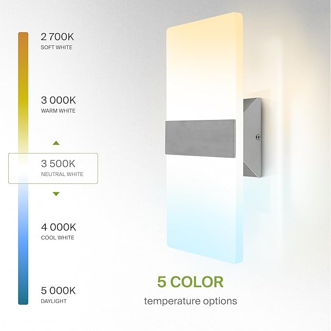 ASD 14 Inch LED Indoor Wall Sconce - Modern Interior 24W 120V 2700K-5000K Adjustable Dimmable Wall Mounted Light Fixtures, Acrylic Glass Wall Lights for Stairway, Hallway - ETL, Brushed Nickel 2 Pack