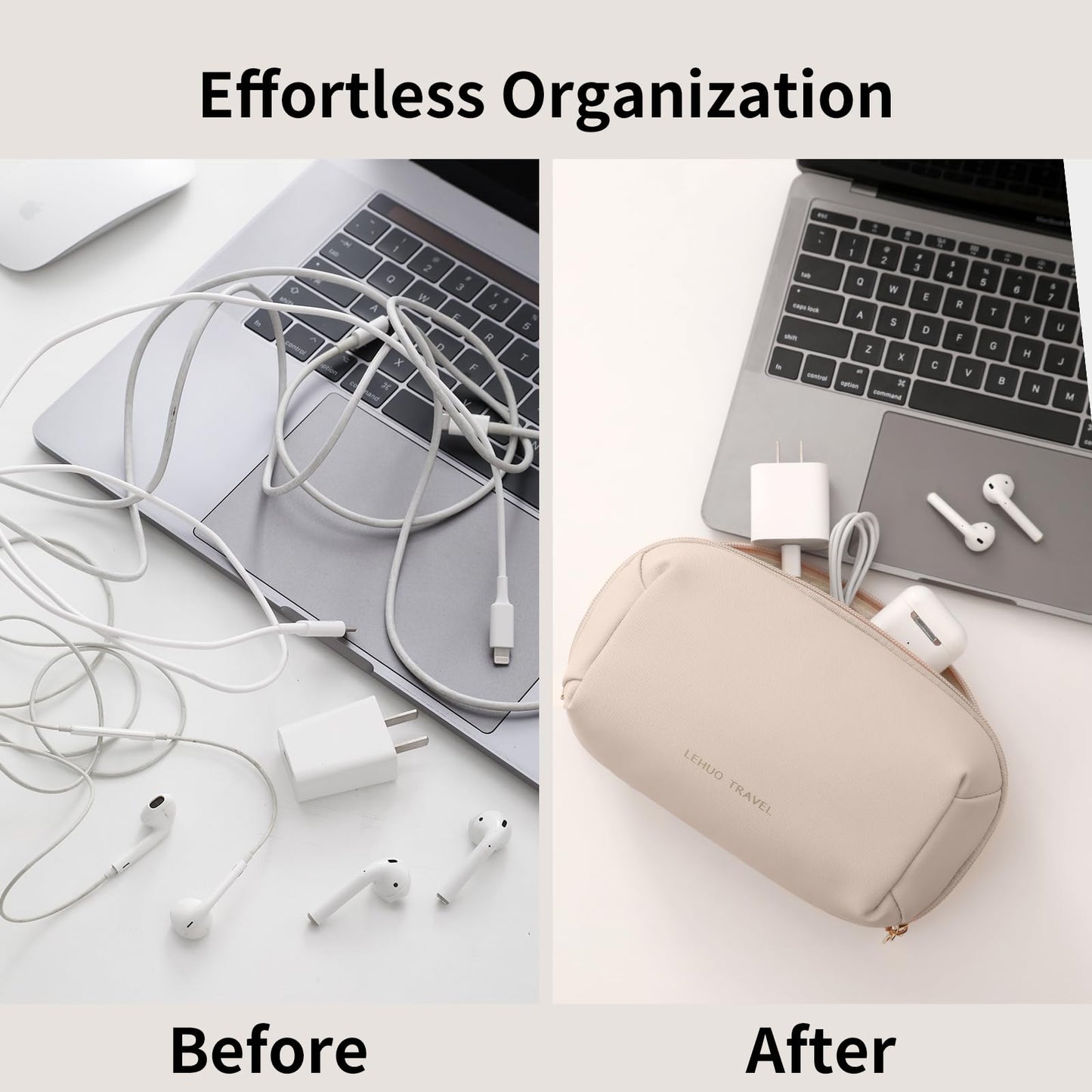 RIGHT AWAY Tech Pouch Electronics Organizer Travel Case, Cord Organizer Bag Cable Accessories Carry Storage for Essentials,Charger, Phone, Earphone,Flash Drive,Beige