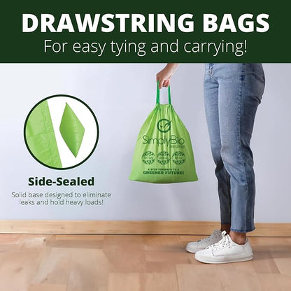 Simply Bio 3 Gallon Compostable Trash Bags Liners Drawstring, Heavy Duty Extra