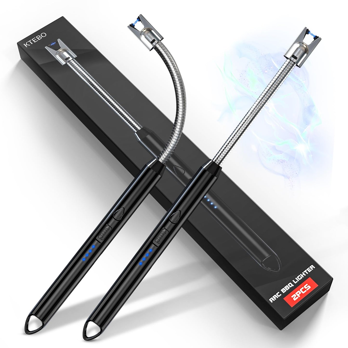 KTEBO® 2 Pack Plasma Arc Electric Lighters Rechargeable - USB Long Reach for Scented Candles, BBQ Grill &Camping - Windproof Design Lighters