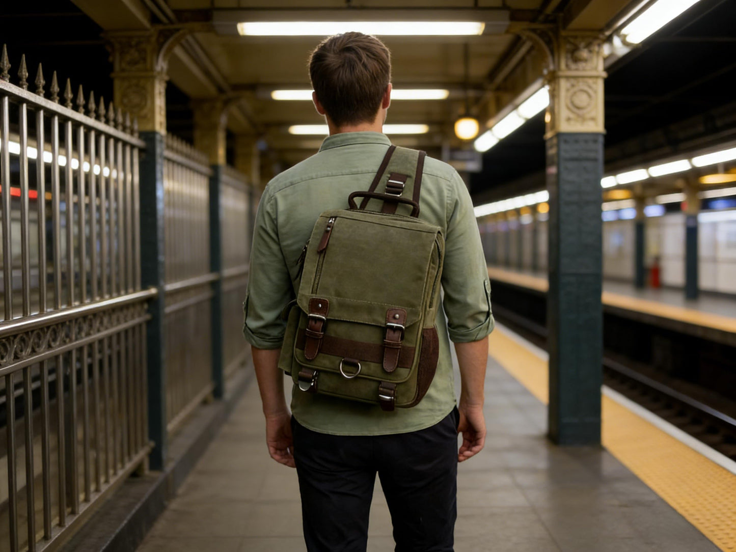 Leaper Retro Crossbody Bag Sling Bag Canvas Messenger Bag for Men Women Shoulder Bag Crossbody Handbags Satchel Army Green, L