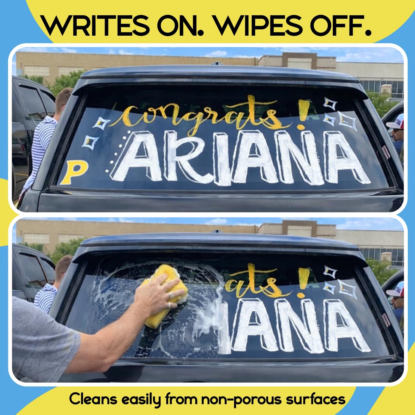 Chalkola Car Window Markers for Glass Washable - (10mm, 12 Pack w/Gold Silver) | Jumbo Liquid Chalk Markers for Blackboard, Chalkboard, Auto Mirror, Bistro Board — 3 in 1 Wide Nib Chalk Paint Pens