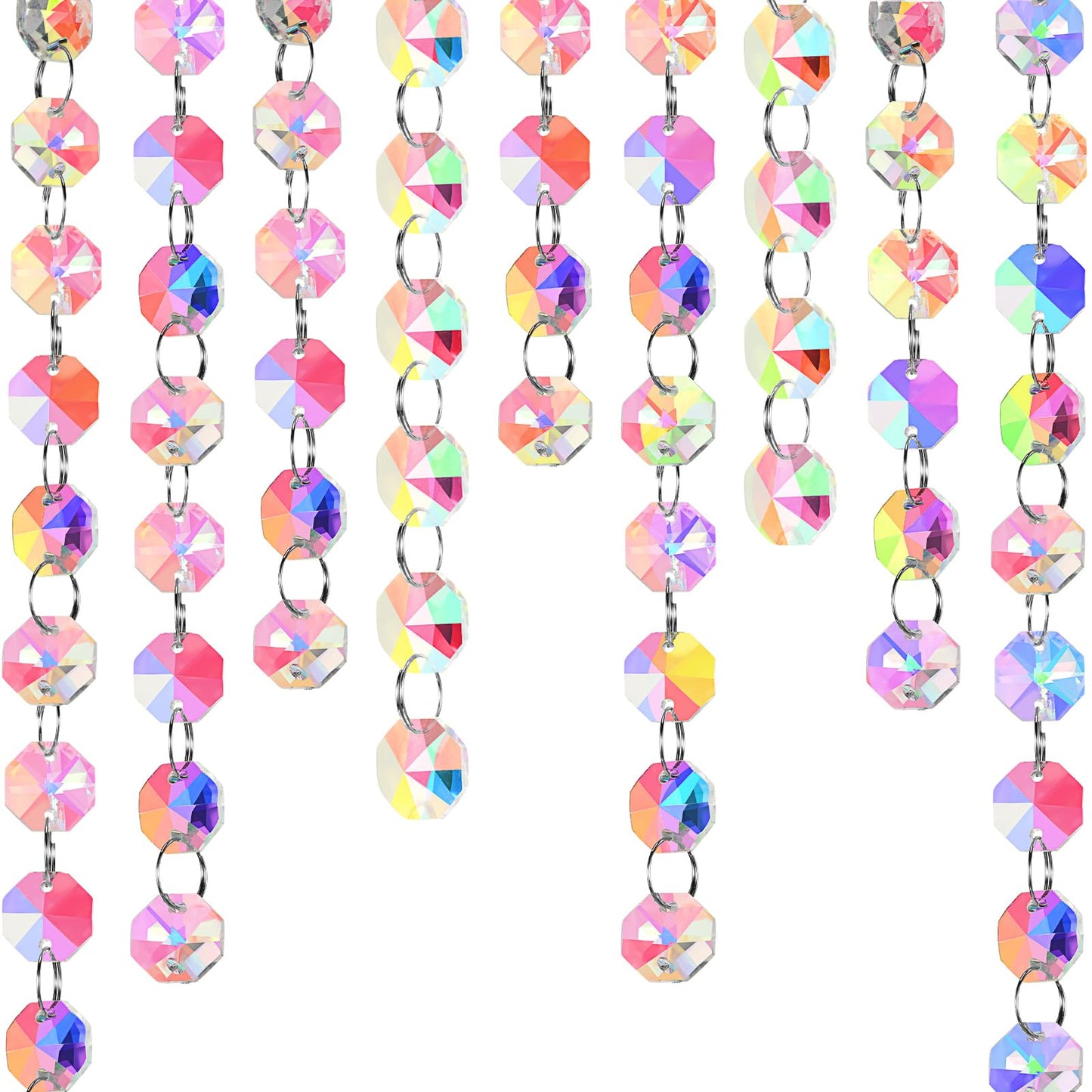 Blushtier Crystal Garlands Acrylic Octagon Bead Strands 14mm Iridescent Clear Diamond Hanging Chandelier Chain Ornament String for Wedding Manzanita Centerpiece Holiday Party(16 ft)