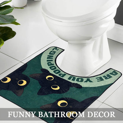 Homantic Short Plush Fun Toilet Rug Black Cat U Shaped Bathroom Rugs Toilet Mat Cute Contour Rug Non Slip Water Absorbent Funny Bathroom Decor Washable Green Toilet Rug 24x20 Inches