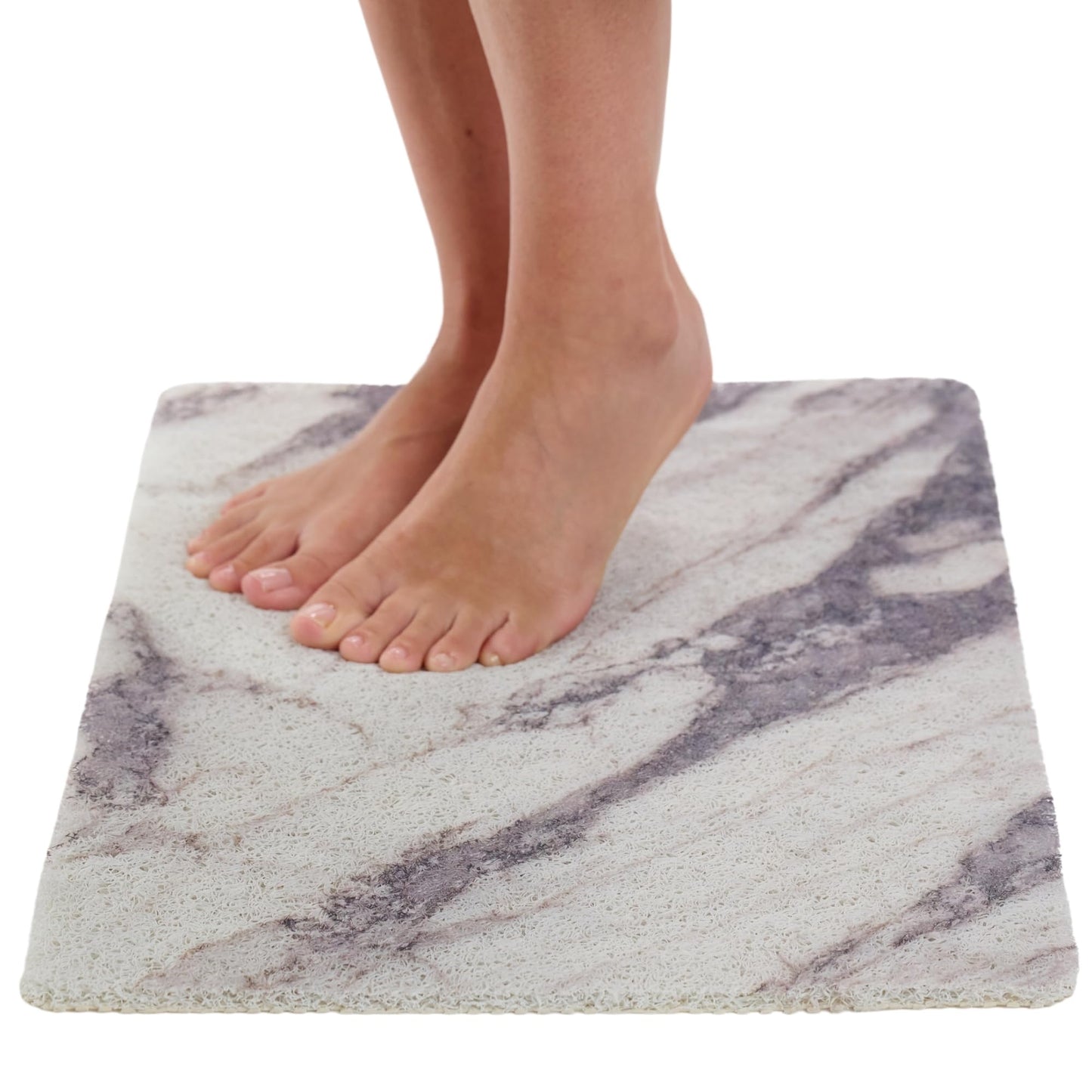 ENKOSI Loofah Non-Slip Shower and Bath Mat - Soft Cushioned Comfort - No Suction Cups for Smooth or Textured Tubs - Fast Draining - Safety for Bathroom, Family, and Elderly (24x16 Marble Grey)
