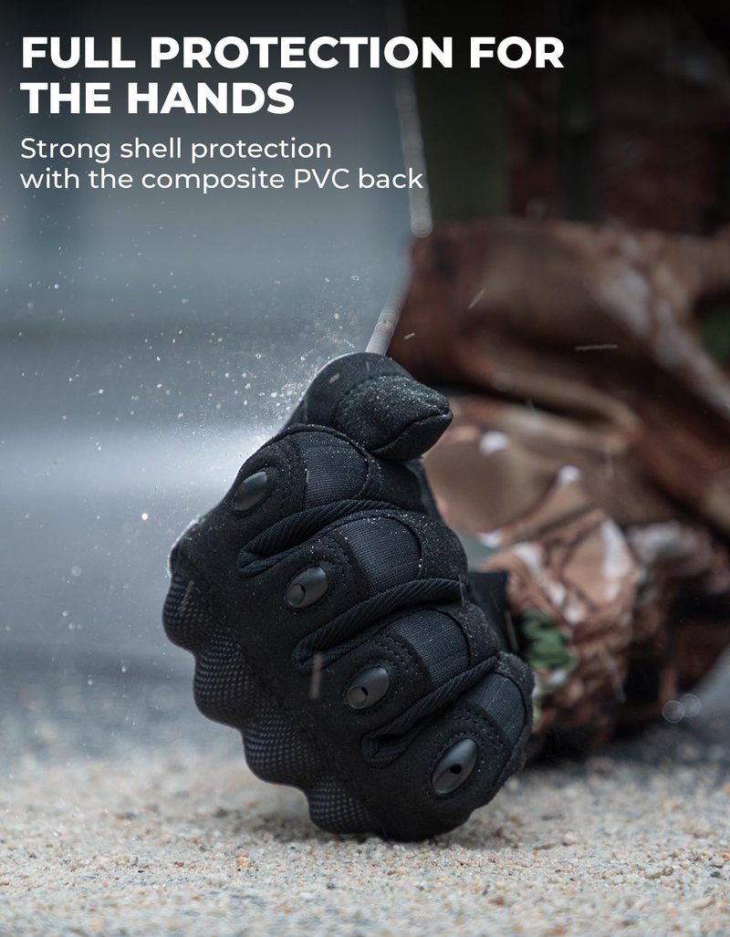 KEMIMOTO Tactical Gloves for Men, Touchscreen Motorcycle Gloves with Hard Shell & Palm Padding for Sports Motorcycle Cycling Tactical Airsoft Paintball Hunting Hiking Camping Climbing (Black,XX-Large)