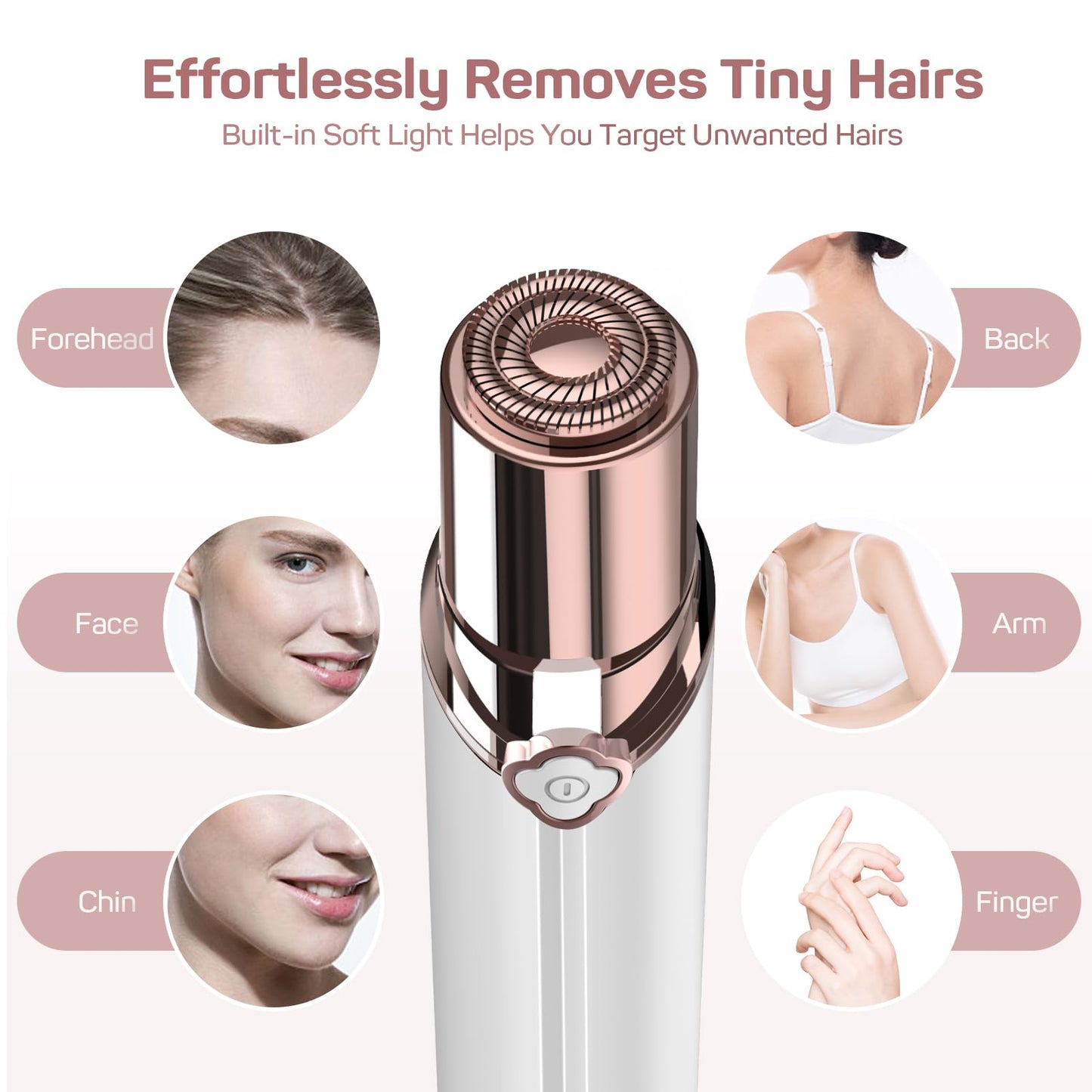 Facial Hair Removal for Women, Electric Painless Rechargeable Facial Hair Remover for Face, Lip, Chin with 2 x Replacement Heads