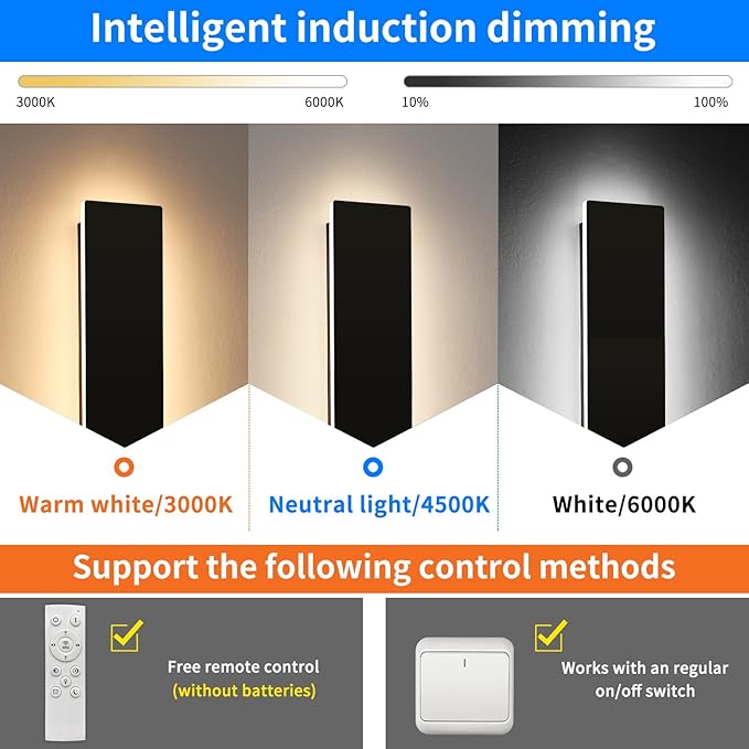 Mikeru Upgraded 2 Pack 71" Long & 4.3" Wide LED Wall Sconce, 10%-100% Dimming + 3000K-6000K Adjustable, IP65 Waterproof Outdoor Light Fixtures Cover US Junction Box for Porch, Garage, Basement
