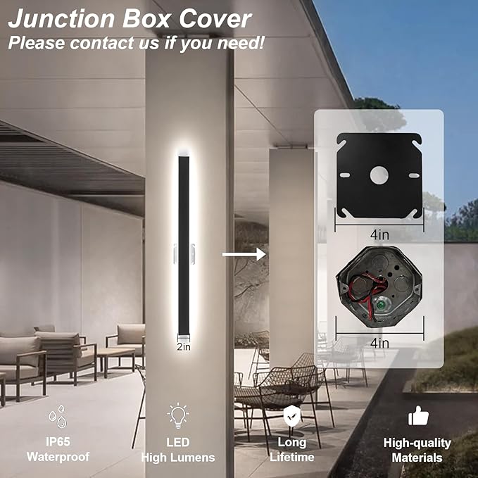 79In Long Outdoor Wall Light Waterproof IP65, 2700K-6500K Dimmable Modern LED Exterior Wall Sconce Black Linear Wall Mount Lighting for House Courtyard Porch(1Pack)
