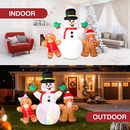 6FT Christmas Inflatables Decorations Outdoor，Blow Up Christmas Snowmen and Gingerbread Men with Built-in LEDs Lights for Indoor Holiday Party Yard Garden Lawn Décor
