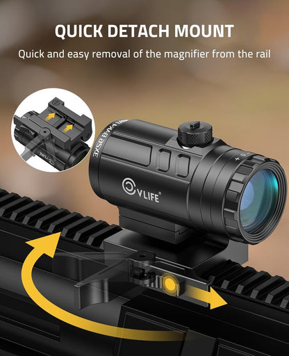 CVLIFE 3X Red Dot Magnifier with Quick-Release and Flip-to-Side Mount,2.95in Eye Relief,Absolute and Lower 1/3 Co-Witness Red Dot Sight with Magnifier,1000G Shockproof & IP67 Waterproof