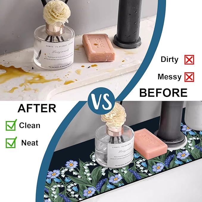 Blooming Lilies Sink Splash Guard Valley Lilies Flowers Faucet Absorbing Mat