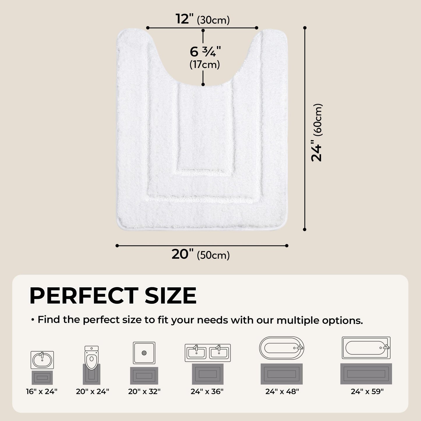 GRANNY SAYS Bathroom Toilet Rugs U Shaped, Bath Mats for Bath, Bathroom Rugs Non Slip Washable, Absorbent Microfiber Toilet Mat, Soft Plush Shaggy Bath Carpet, 20" x 24", White