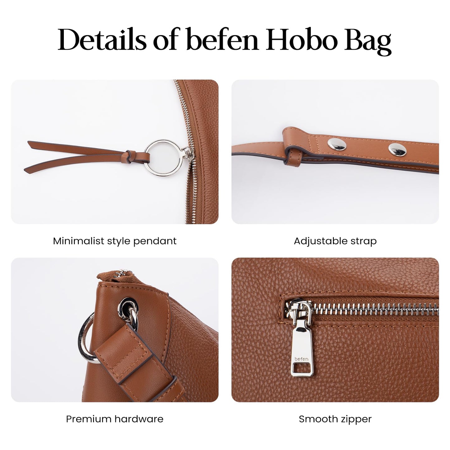 befen Genuine Leather Purse for Women, Brown Designer Hobo Bags, Trendy Slouchy Leather Handbags Soft Shoulder Purse with Tassel Womens Shoulder and Handbas for Travel & Everyday