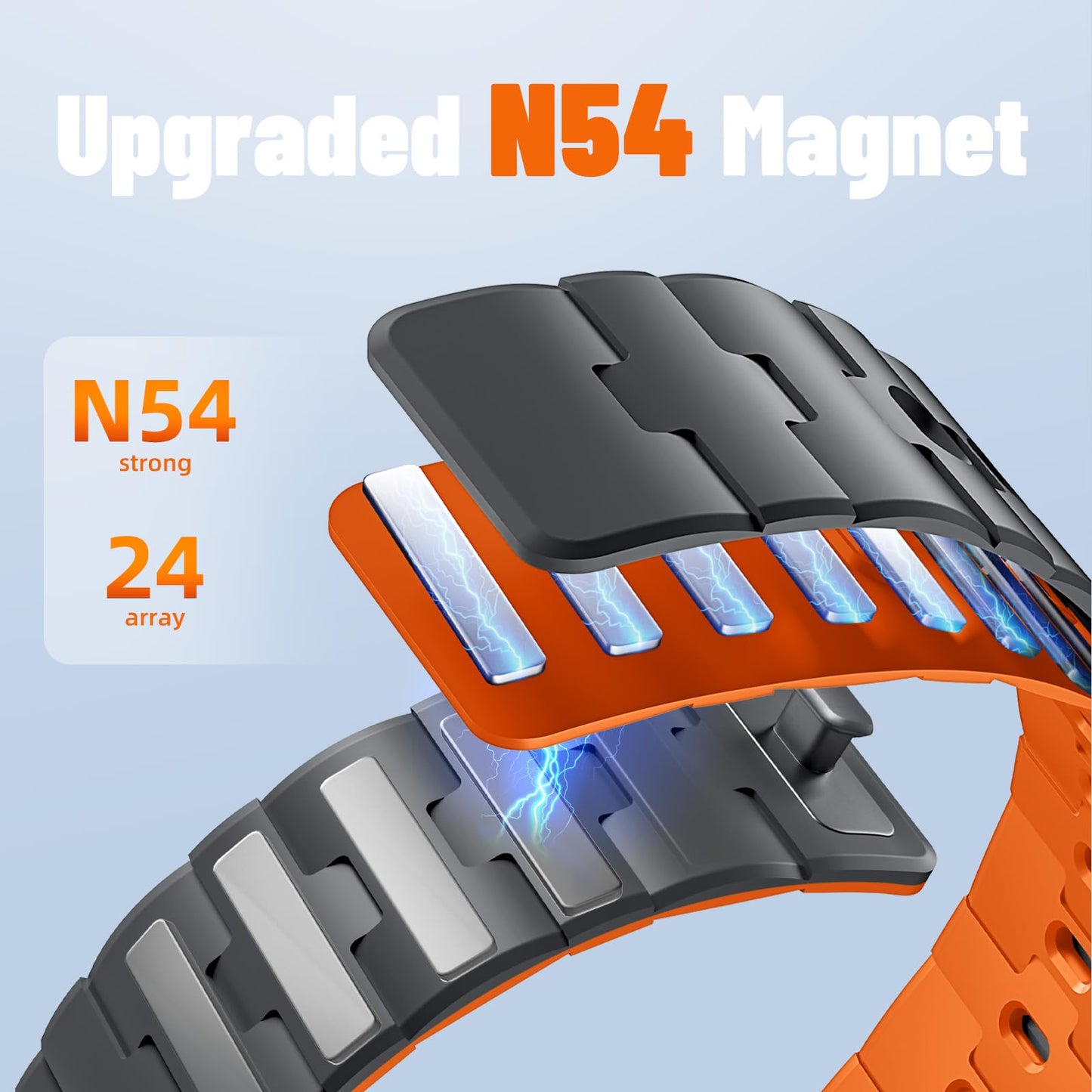Bandletic 20mm No Gap Magnetic Band for Men Compatible with Samsung Galaxy Watch 7 6 5 4 FE 40mm 44mm/for Galaxy Watch 6 4 Classic 43mm 47mm 42mm 46mm/Watch 5 Pro 45mm,Spacegray-Orange