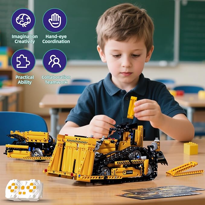 5 in 1 STEM Building Block Set for Kids Ages 8-14 Remote Control and App Controlled Excavator/Crane/Truck/Bulldozer/Roller Birthday Gift for 8 9 10 11 12+ Years Old