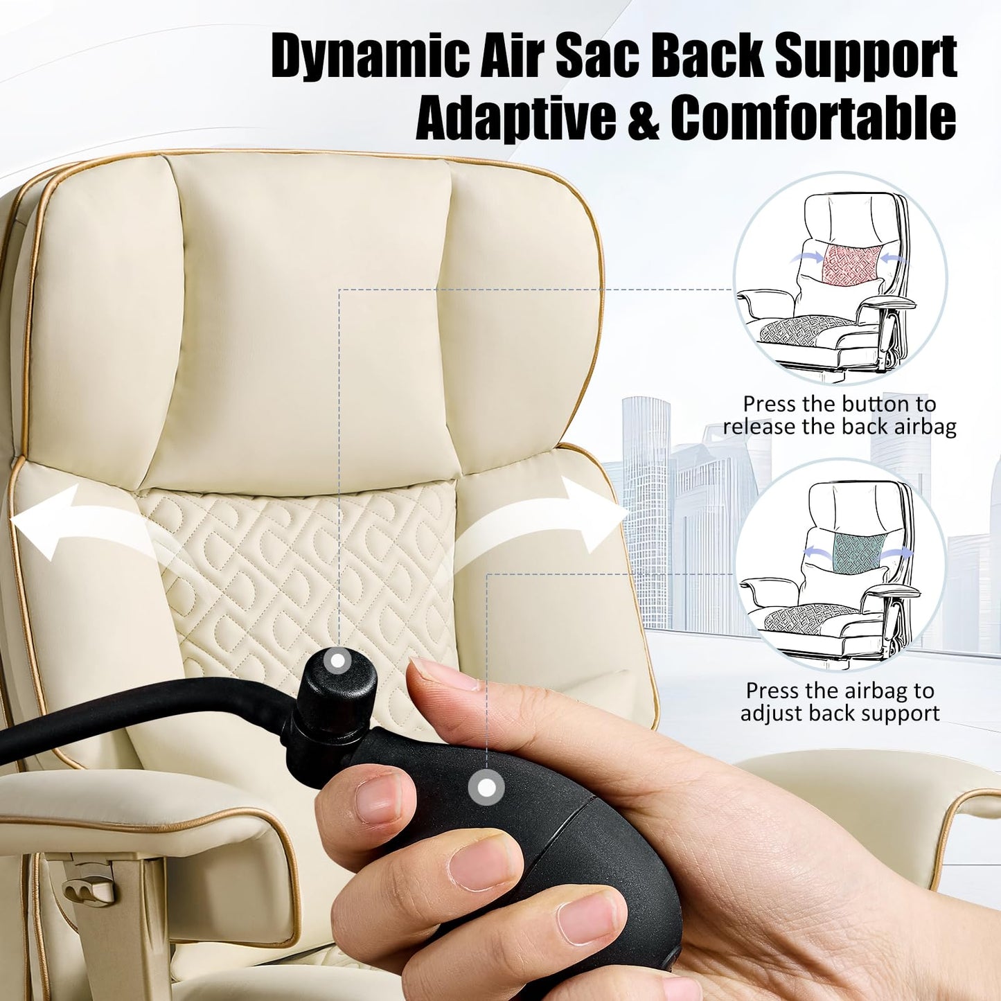 Furnistyle Leather Office Chair with Footrest, High-Back Executive Office Chair with Adjustable Lumbar Support, Luxury Desk Chair with Silent Wheels Rocking 360° Swivel, Height Adjustment,Beige