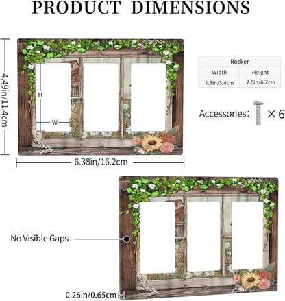 Farm Barn Farmhouse Rustic Country Flower Triple Rocker/Decora Wall Plate 3 Gang Light Switch Outlet Cover Plate Decorative Switchplate Electrical GFCI Faceplate for Kitchen Bathroom Decor