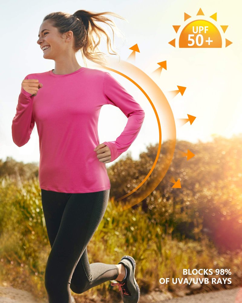 isnowood Women's Sun Protection Long Sleeve Shirts, UPF 50+ UV Rash Guard Swim Clothing, Workout Hiking Running Athletic Tops