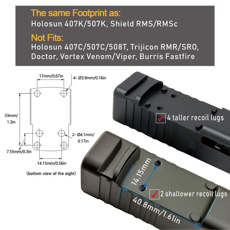 GOWUTAR HHC17R Micro Red Dot Sight for RMSc/407K/507K Footprint, Compact & Concealable 3 MOA Pistol Optic for Everyday Carry, Motion Awake, Side-Loading Battery, Durable Aluminum, w/Picatinny Mount