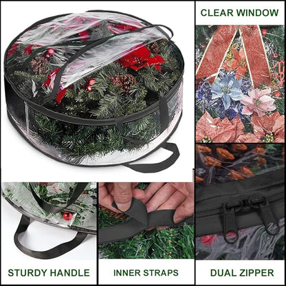ProPik Christmas Wreath Storage Bag 36" - 2 Pack Clear Christmas Wreath Storage Container- Garland Holiday Artificial Wreath Storage Holder - Water Proof Transparent PVC (36 Inch, Black)