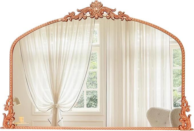 Growsun Arched Mirror, 40’’x30’’ Antique Baroque Traditional Ornate Wall Mirror Decor with Full Metal Frame for Fireplace/Entryway/Living Room/Bathroom
