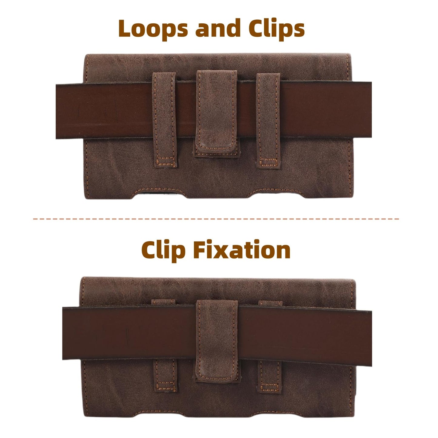 Bourisen Phone Holster Pouch Case Belt Clip Loops Faux Leather for Man for iPhone11/12/13/14/15/16/17Pro Max,14/15/16 Plus,11,17,17 Pro,Samsung S25 24 23 22 21 Plus(Brown&Yellow, L(6.9’’x3.4’’x0.8’))
