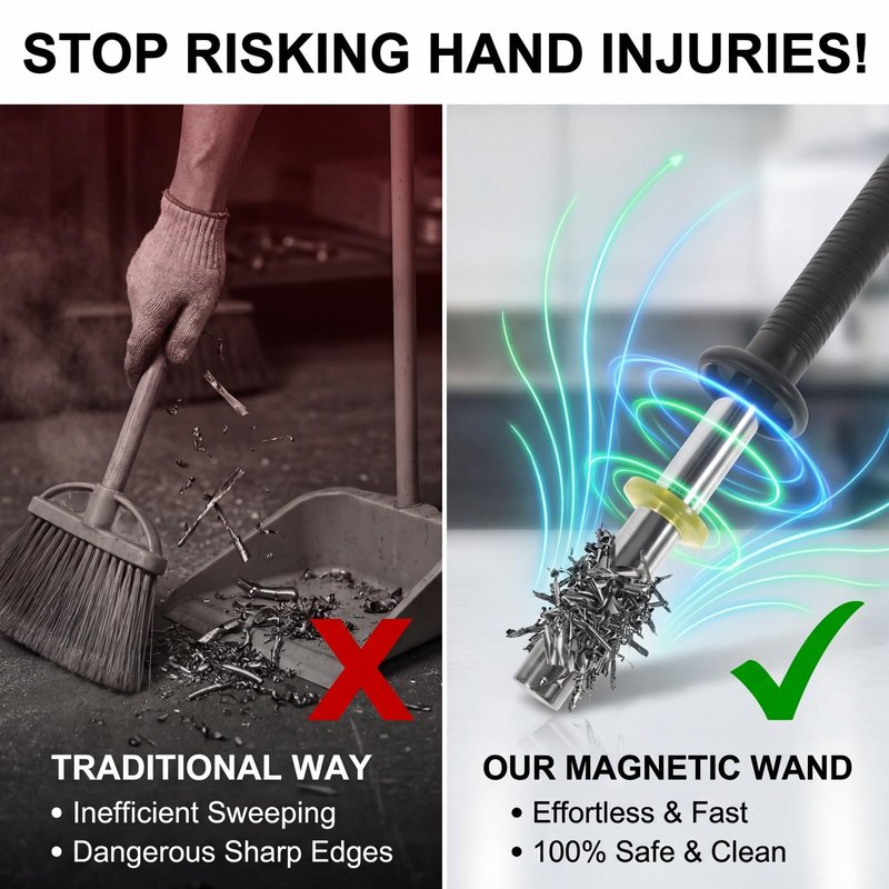 Magnetic Pickup Tool with Quick Release Handle, Metal Chip Collector Wand, Magnet Sweeper Baton for Retrieving Nails, Screws & Shavings in Garage