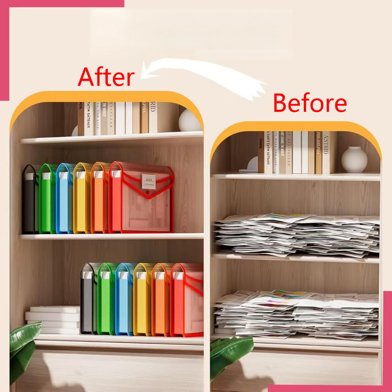 Plastic File Folders Envelope - Expanding File Wallet Organizer Documents Folder with Snap Closure and Pocket No Dividers, Large Capacity, Fit Letter/A4 Size - 5 Packs