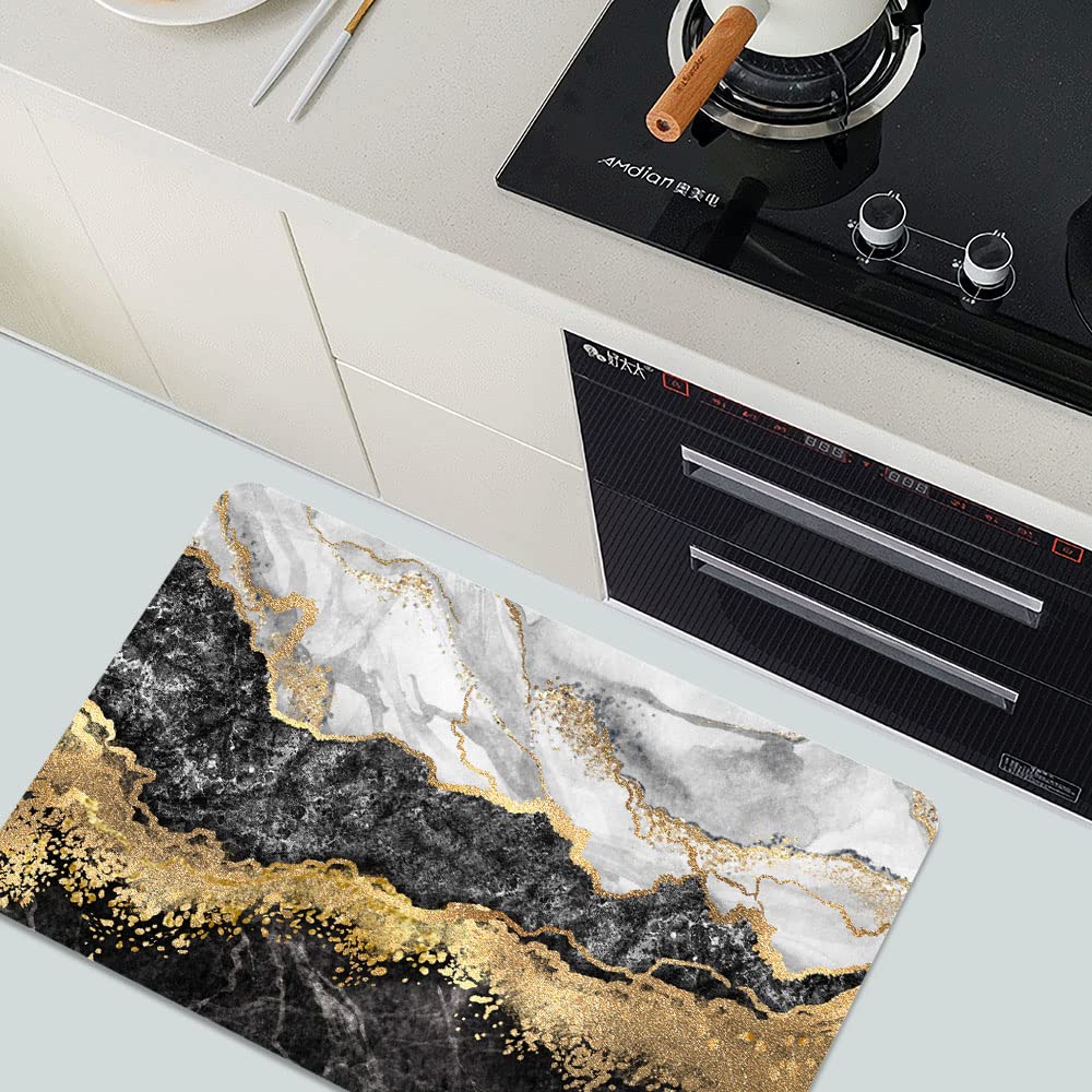 ZHUZHISHAN Diatomaceous Earth Bath Mat,Black White Gray Gold Marble Non-Slip Volume Super Absorbent Fast Drying for Bathroom Kitchen Door mat,Eco-Friendly Easy to Clean 16×24Inch (40 * 60cm)