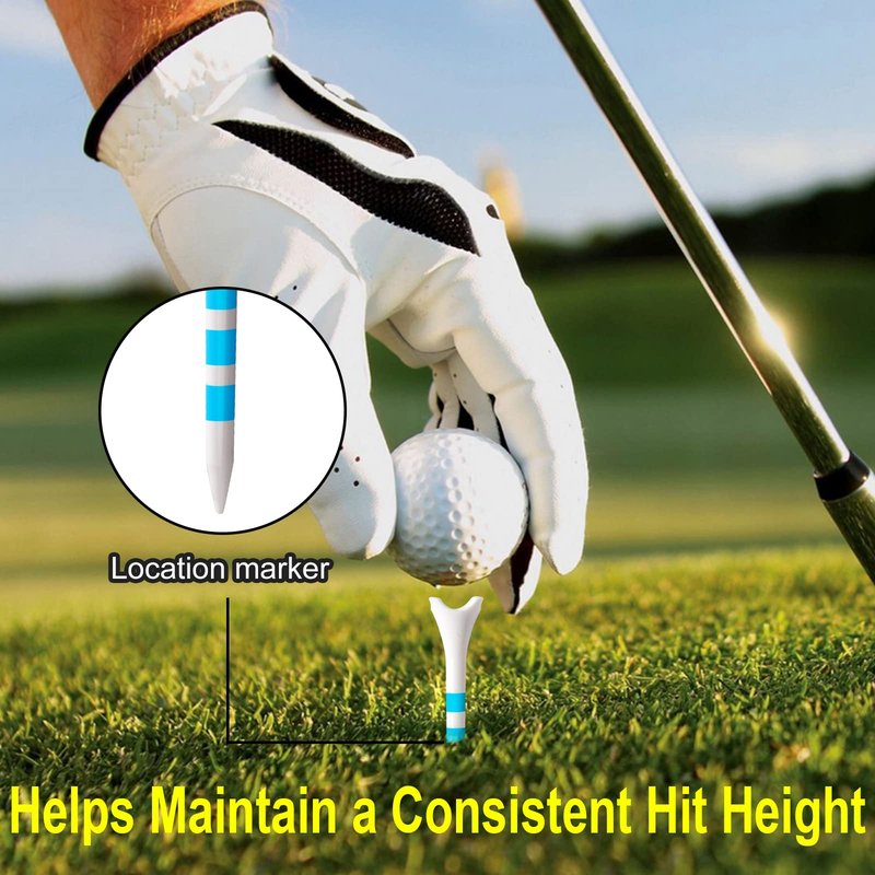 Full Choice 60 Pack Plastic Golf Tees 3-1/4" - Low Resistance Design to Reduce Friction & Boost Distance, White with Blue Stripes