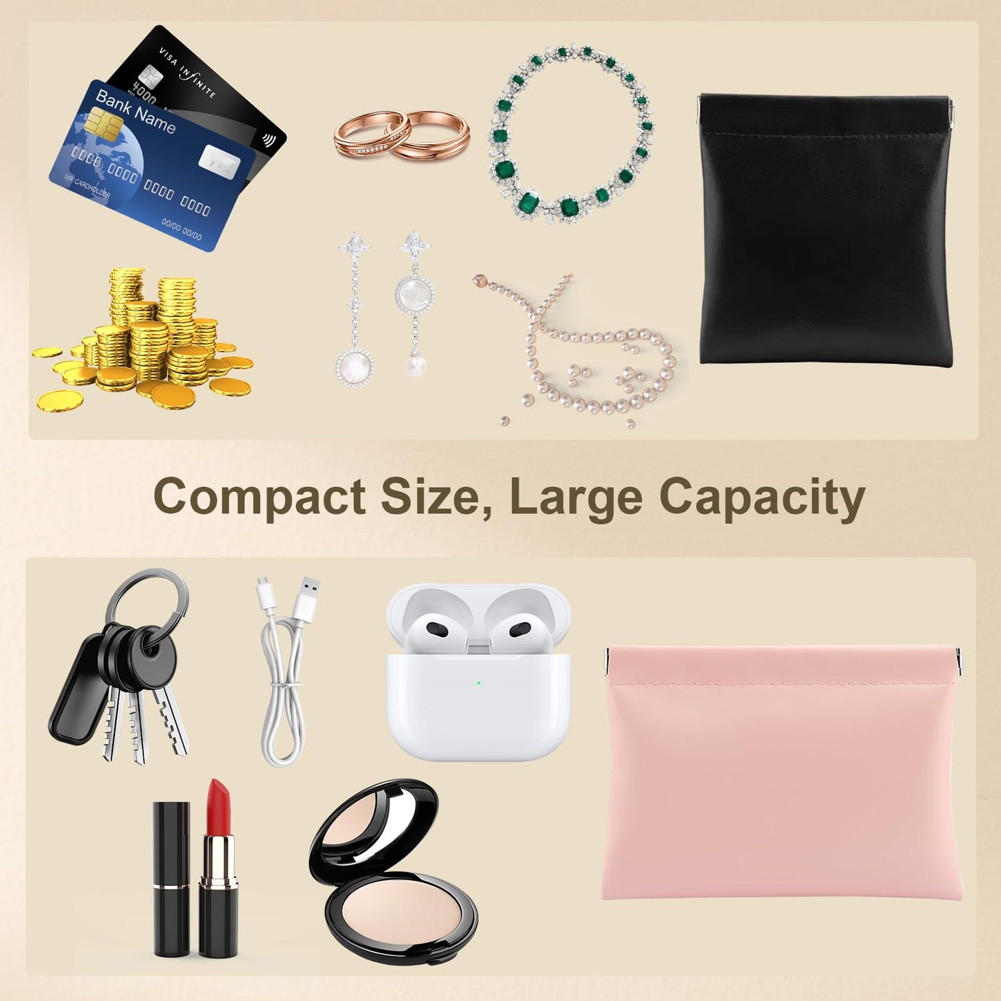 Zilotusnte 2 PCS Small Makeup Bag for Purse, Coin Purse Lipstick Cosmetic Accessories Organizer, Mini Portable Leather Cosmetic Bags for Women, Small Travel Kit Storage Pouch (2 Medium), LQB-CD