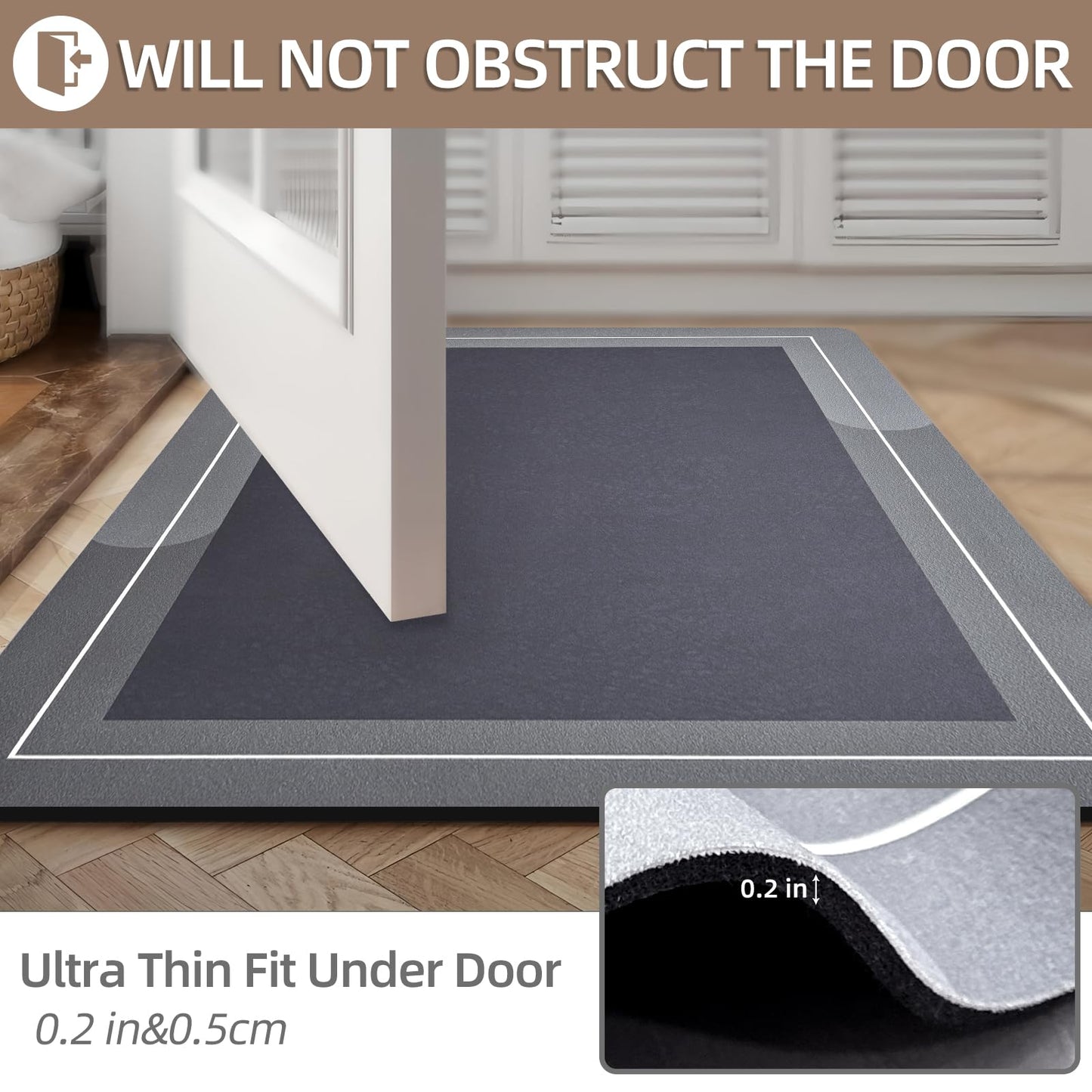 Diatomaceous Earth Bath Mat Super Absorbent Quick Dry Bath Mat, Bathroom Rugs Non Slip Washable, Thin Dark Gray Bathroom Floor Mats-Shower Rug for in Front of Bathtub Shower, Easy Care, 15.7"x23.6"