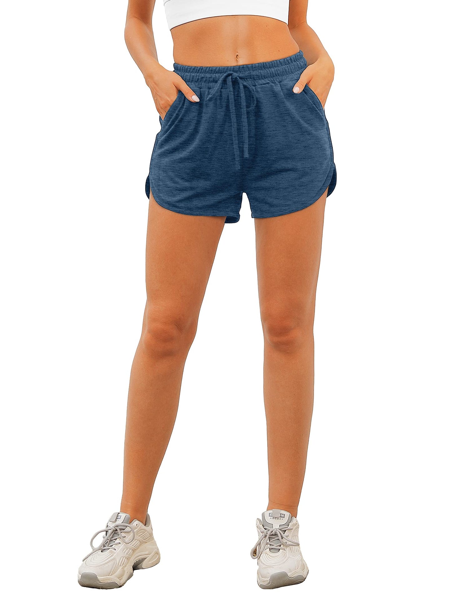 Aloodor Womens Shorts Casual Summer Athletic Workout Shorts Navy Blue S