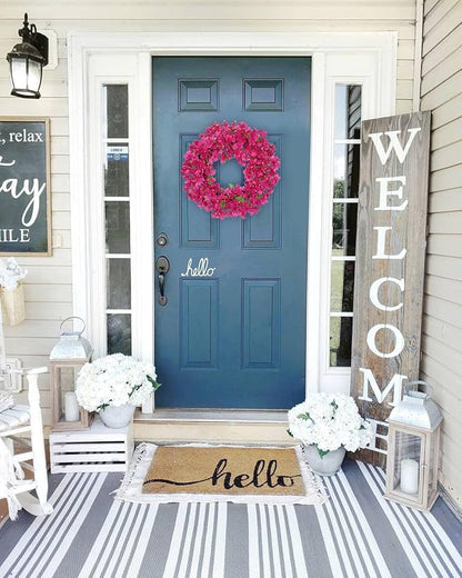 Briful Spring Front Door Wreath 18inches Artificial Bougainvillea Flower Wreath Silk Pink Floral Hanging Wreath Outdoor Summer Wreath for Home Wall Mantle Party Wedding Décor