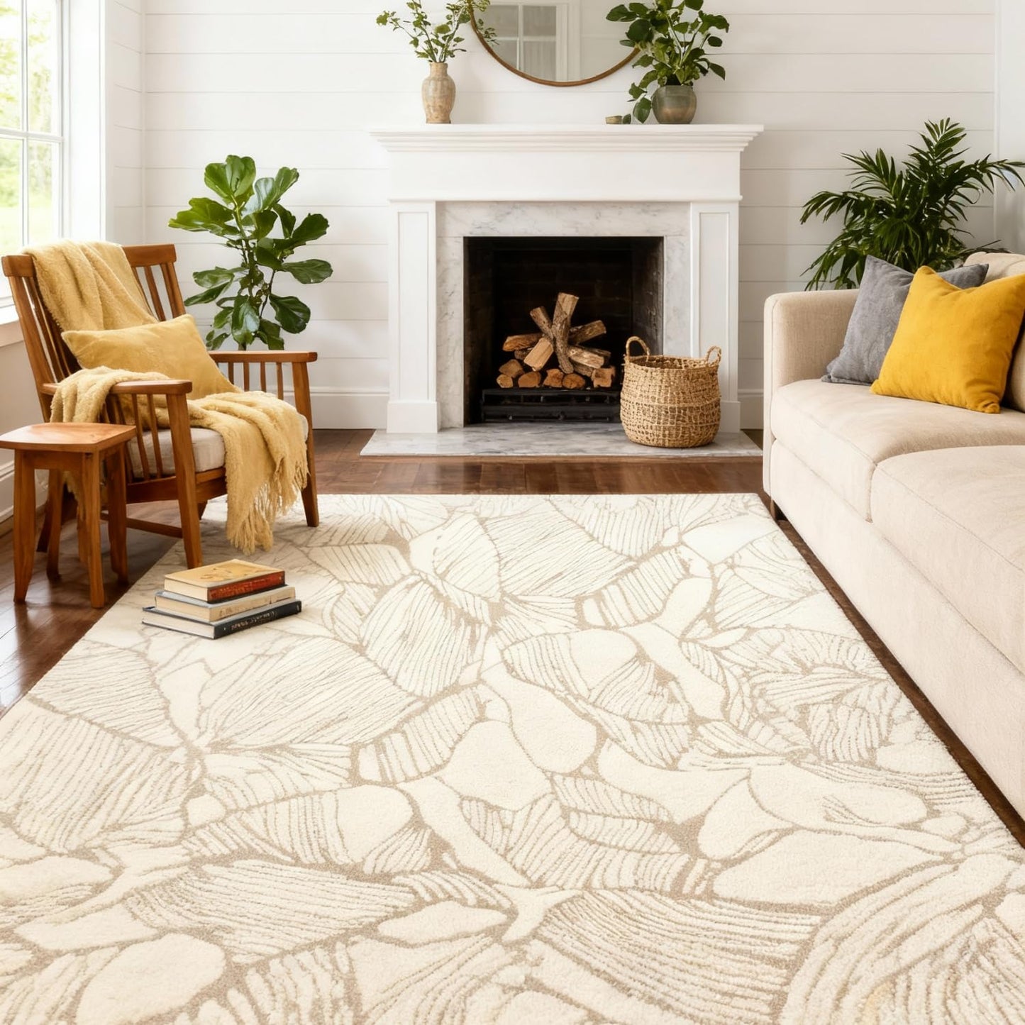 RICKY SERRA 5x7 Area Rug, Machine Washable Living Room Rug - Non-Slip Low Pile Accent Rug for Bedroom, Pet Friendly, Modern Vintage Geometric Design