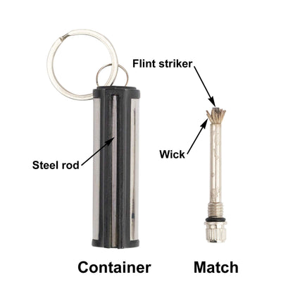 SURVIVE Permanent Match, Pack of 5, The Forever Lighter, Emergency Waterproof Fire Starter Striker Set, Metal Keychain Unlimited Strike Anywhere Stick