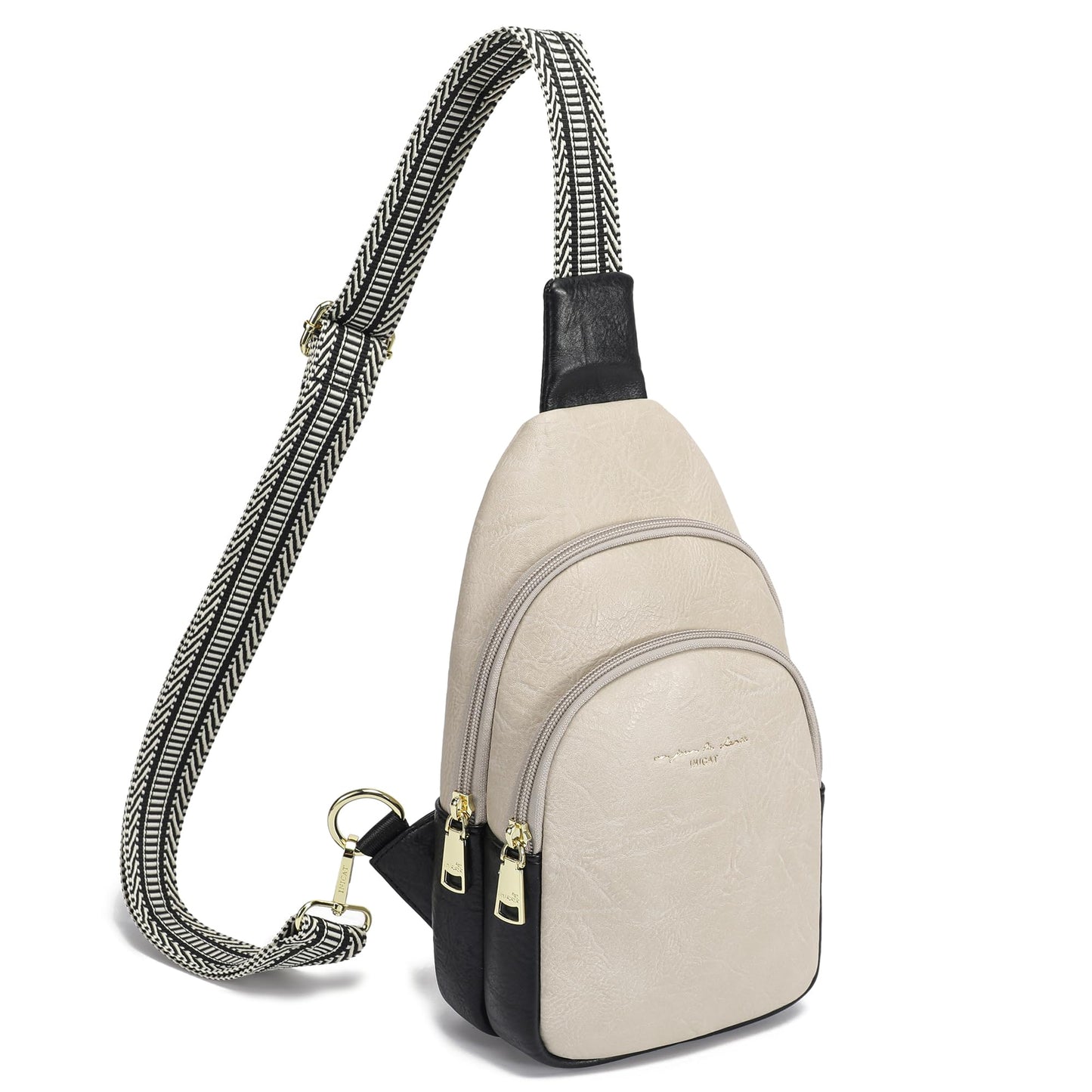 INICAT Small Crossbody Sling Bags Faux Leather Fanny Packs Purses for Women Everyday & Travel(Apricot black)
