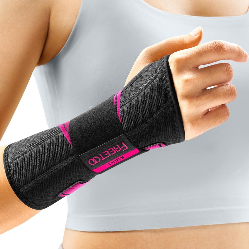 FREETOO Carpal Tunnel Wrist Brace Night Support Fit Right Hand for Work, Pain Relief Wrist Splint for Tendonitis, Arthritis, Wrist Stabilizer Brace Fit Women Men for Sleeping (L/XL, Black/Pink)