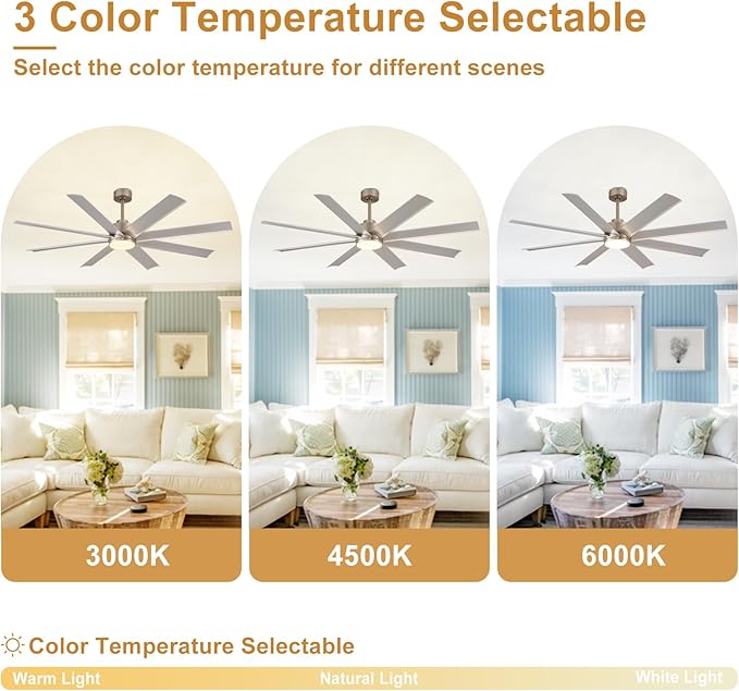 Depuley 72" Large Ceiling Fans with Light and Remote, DC Motor Ceiling Fans with Quiet Reversible Noiseless for Patios Living Room Farmhouse Garage Shop Factory Living Room, Nickel