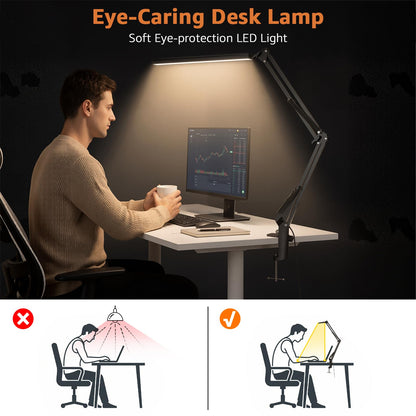 Upgrade Swing Arm LED Desk Lamp with Clamp, 80 LED Beads, 5 Color Modes & 11 Brightness Levels, 360° Adjustable Arm, Eye-Caring Light CRI95, Timer & Memory Function, for Office, Study, Crafting