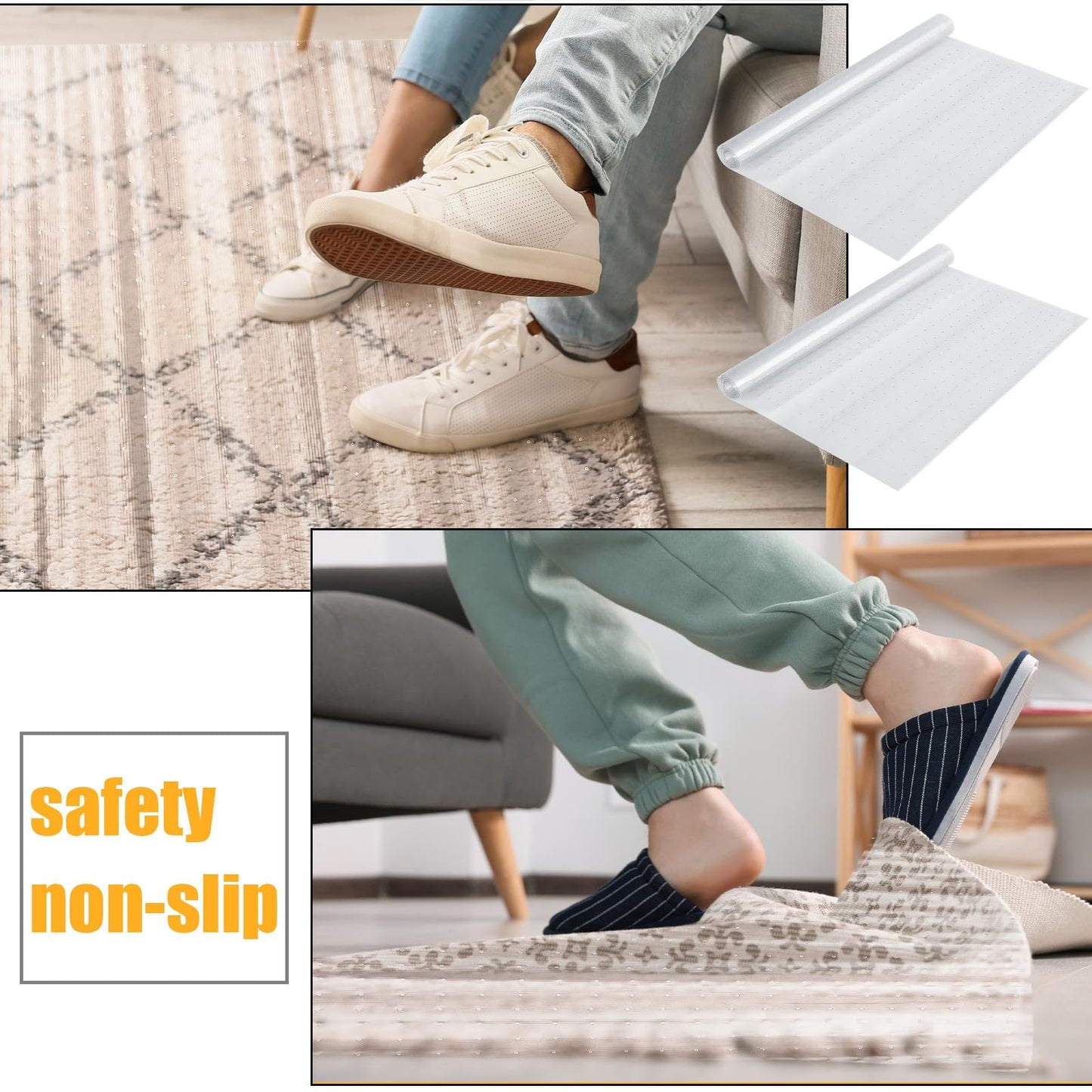 Tinideya 2 Rolls 27 in x 6 ft x 0.017 in Clear Plastic Floor Protector PVC Runner with Grippers Non Slip Stain Resistant Floor Mat Ribbed Covering for Carpet Rug High Traffic Hallway Entrance