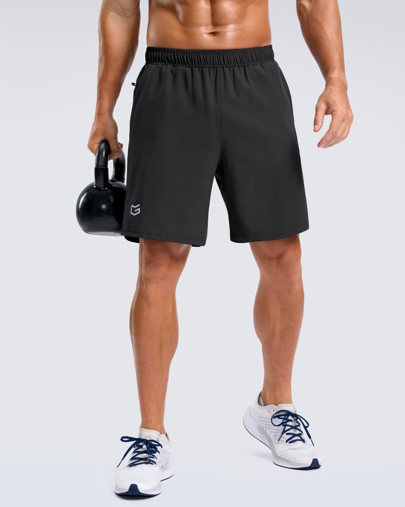 G Gradual Men's Workout Gym Shorts with 2 Zipper Pockets 7"/ 5"/ 9" Quick Dry Athletic Running Basketball Shorts for Men (Black, 7XL)