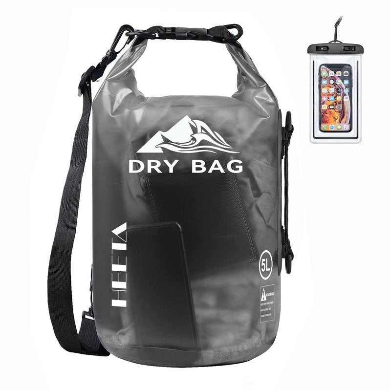 HEETA Dry Bag Waterproof for Women Men, Roll Top Lightweight Dry Storage Bag Backpack with Phone Case for Travel Swimming Boating Kayaking Paddle Board Camping Beach Accessories (Black, 40L)