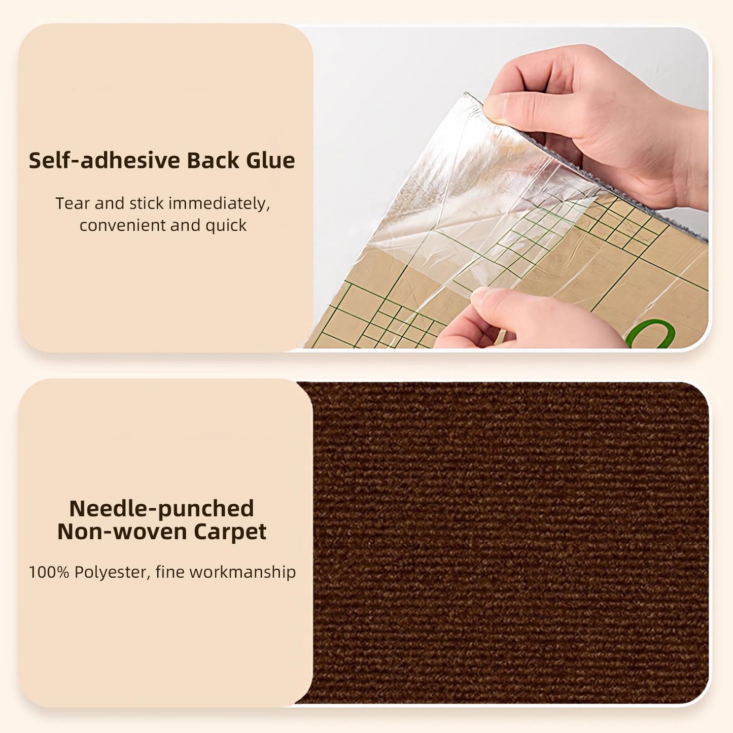 12x12 Inch Peel and Stick Carpet Tiles with Soft Pad, Self-Adhesive Removable Floor Squares for Bedroom, Office, Rental, Easy DIY Installation (10, Brown)