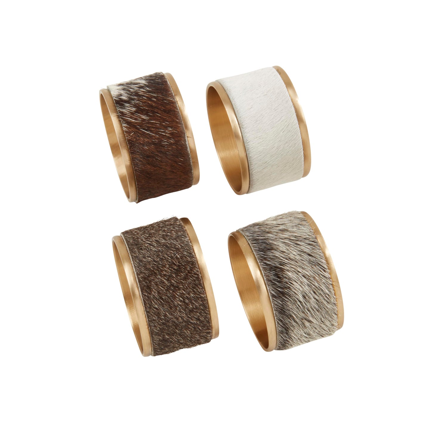 SARO Lifestyle Collection Cow Hide Napkin Rings (Set of 4), 1.5", Brown