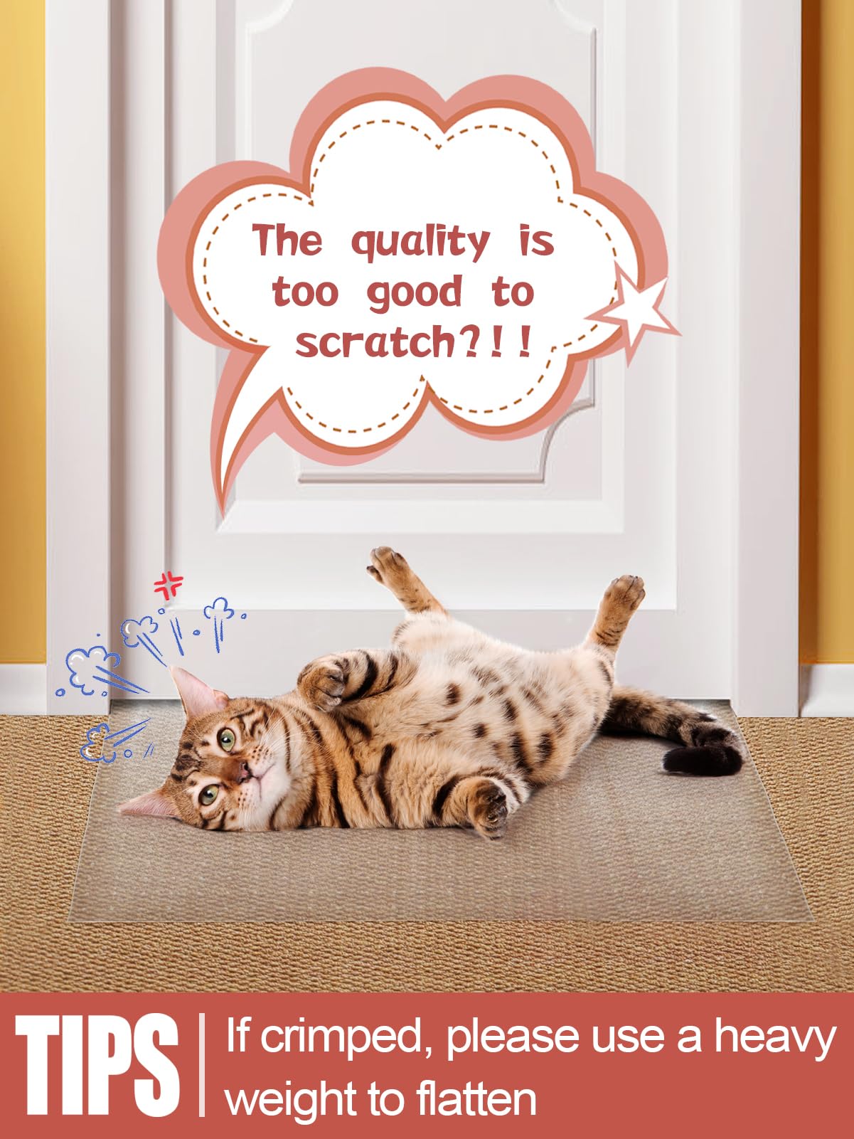 8.2Ft(L) Carpet Protector for Pets - Anti-Slip Cat Carpet Protector, Scratch Resistant Pets Scratch Stopper, Easy to Cut Floor Runner Under Doorway to Prevent Tearing